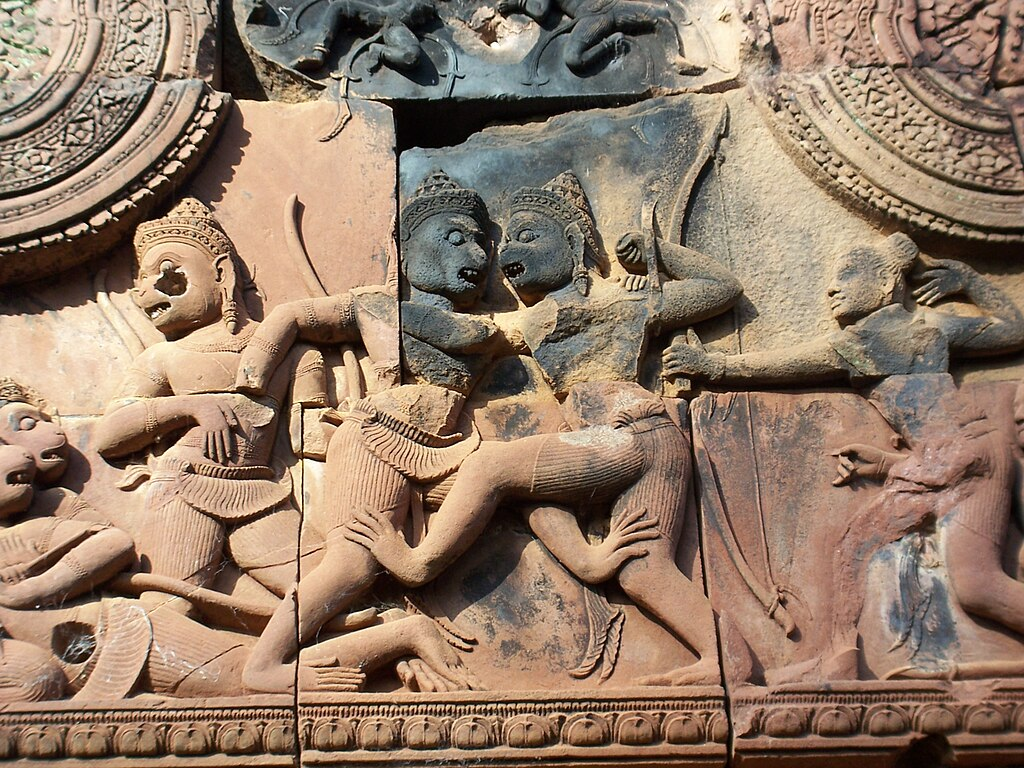 El duelo de los reyes Vanara Vali y Sugriva, junto con la intervención de Rama para apoyar a Sugriva, lo que finalmente resultó en la derrota de Vali